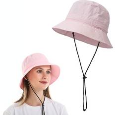 Pink Hats CN Sold by: Huanyou Co. Ltd, Foldable Bucket Hat Men Women Outdoor Anti-UV Bucket Hat Solid Color With Adjustable Strap Pink