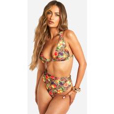 Orange - Women Bikini Sets boohoo Mixed Leopard Fruit Print Triangle Bikini Top Set - Orange