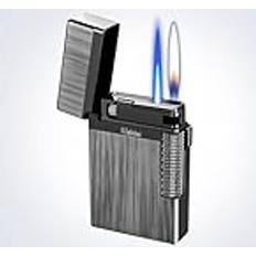 Vipava Vindtät Dual Flame Lighter, Soft Flame/Jet Flame Switchable Lighter, Butan Refillable Metal Portable Lighter for ljus, camping, män presenterBlack