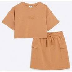 Beige Other Sets River Island Girls Diamante T-shirt Skirt Set Beige, Beige, Age: 11-12 Years, Women age: 11-12 YEARS