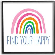 Stupell Industries Find Your Happy Uplifting Rainbow Simple Stripes Black Framed Art 17x17"