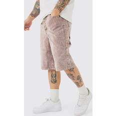 Corduroy Shorts boohooMAN Mens Corduroy Acid Wash Carpenter Jort In Chocolate Brown