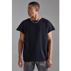 Ylisuuri T-paidat boohooMAN Oversized Cap Sleeve Slash Neck T-shirt - Black