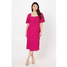 Coast Lace Wrap Waist Flutter Sleeve Midi Dress Red