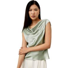 LilySilk Women's Charmeuse Cowl Neck Top for Women Aqua green