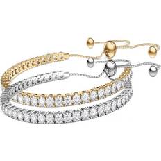 Unisex - White Gold Bracelets Paris Jewelry Sold by: Unisex 24K Yellow & White Gold 6ct White Sapphire Round Adjustable Tennis Bracelet Unisex Plated