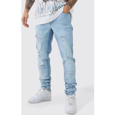 boohooMAN Stretch Stacked Ripped Jeans - Blue
