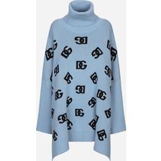 Dolce & Gabbana Takit Dolce & Gabbana Wool Turtle-neck Poncho With Dg Logo Inlay Woman Coats And Jackets Azure