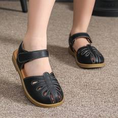 Leather Sandals Shein Toddler Girls Black Sandals Childrens Flat Summer ClosedToe Sandals With Hook And Loop