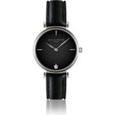 Leather Watch Woman Night Shore Black Argenté