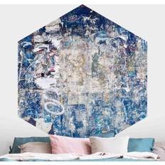 Papeles pintados Klebefieber Papier peint panoramique hexagonal autocollant Shabby Wall In Blue