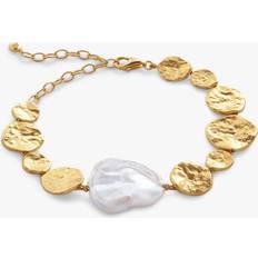 Monica Vinader Capri Gold Vermeil Keshi Pearl Disc Bracelet