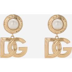 Dolce & Gabbana Drop Earrings With Cabochon Details And Dg Logo Woman Bijoux Gold Metal