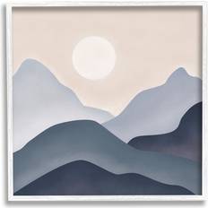 Stupell Industries Towering Mountain Peaks Abstract Shining Moon Sun White Framed Art 24x24"