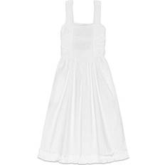 Ganni Poplin Midi Strap Smock Dress - Bright White