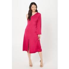 Coast Colour Block One Shoulder Satin Dress Hot Pink