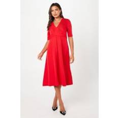 Coast Pleated Bodice Cross Over Midi Dress Red