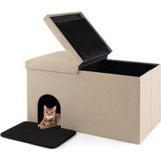 Costway Cat Litter - Cats Pets Costway Litter Box Enclosure Hidden Cat Washroom Ottoman Bench