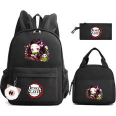 Kanvas Skolesekker Bandai 3Pcs/set Anime Demon Slayer Backpack with Lunch Bag Pencil Case Back To Schoolbag for Boy Girl Bag Men Women Travel Bag Mochila