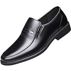 Hadred Men's Slip-on Oxfords Breathable Leather Oxford Shoes Lug Sole Non-Slip Dress Shoes for Business WorkBlack,42EU