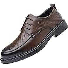 Hadred Men's Hollow Mesh Breathable Dress Shoes Breathable Business Oxford Orthopedic Leather Shoes Casual Walking Shoes Office FlatsBrown,42EU