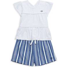 Calvin Klein Girls Other Sets Calvin Klein Little Girl's 2-piece Tiered Tee & Striped Shorts Set Blue White