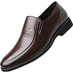 Hadred Men's Slip-on Oxfords Breathable Leather Oxford Shoes Lug Sole Non-Slip Dress Shoes for Business WorkBrown,42EU