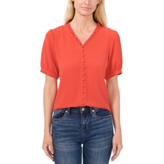 Red Blouses CeCe Women's Puff Sleeve Button Front Short Sleeve Blouse Chili