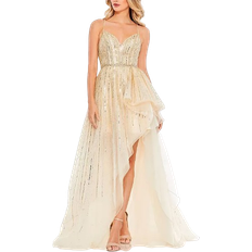 Evening Gowns - Stretch Dresses Mac Duggal Embellished Sleeveless Draped A Line Gown - Gold/Silver