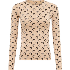 Marine Serre Moon Printed Jersey Second Skin Crewneck Top - Tan