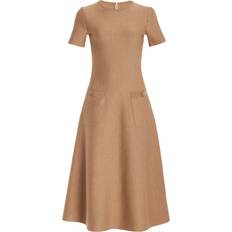 Midi Dresses - Wool Oscar de la Renta Button-Detailed Wool Midi Dress Brown Moda Operandi