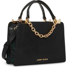 Mini Convertible Snake Trimmed Satchel with Swag Chain - Black/Evergreen