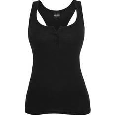 5XL - Mujer Camisetas de tirantes Urban Classics Chica Canalé con Botones - Negro