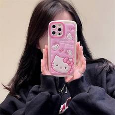 PlayMc For iPhone 15 14 13 12 11 Pro Max Cover Cute Pink Hello Kitty Leather Phone Case-as the picture-For Apple iPhone 14 Plus