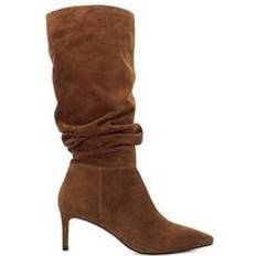 Dune London High Boots Dune London Slouch Suede Stretch Block-heel Knee-high Boots Dark Tan, Dark Brown, 7, Women