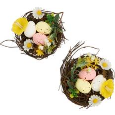 Multicoloured Easter Decorations Craft Nest with Flowers Easter Decoration