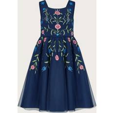 Girls Dresses Monsoon Kids' Botanical Embroidered Midi Dress, Navy