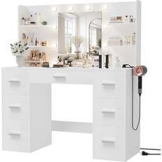 Wood Dressing Tables Furmax Vanity Desk White Dressing Table 15.7x43.2"