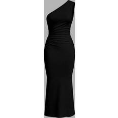 Shein Dresses Shein Solid Color Asymmetrical Shoulder Ruched Maxi Fishtail Bodycon Dress