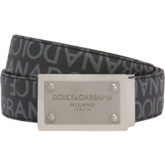 Dolce & Gabbana Grey Belts Dolce & Gabbana Logo Tag Coated Jacquard Belt - Black