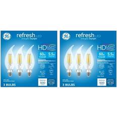 GE Lighting 6 bulbs refresh LED Energetic Daylight LED CAC candelabra base 60 watt equivalent Dimmable clear finish HD LED