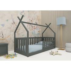 Grigio Letti a soppalco Kinderbett DELA 200x90 cm Kiefer Massiv Grafit