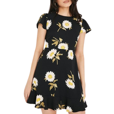 Dorothy Perkins Daisy Flutter Sleeve Tiered Hem Mini Dress - Black