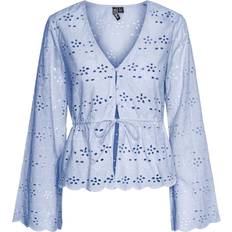 Pieces Armorine Cotton Long Sleeved Top - Blue Bell