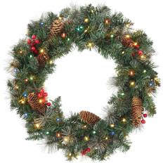 Casafield Pre-Lit Artificial Christmas Wreath for Front Door Green Decoration