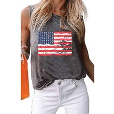 Tops Dailyhaute Women's American Flag Loose Fit Tank Top - Charcoal Flag