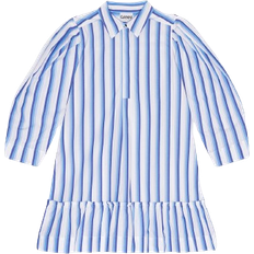 Ganni Striped Cotton Mini Shirt Dress - Silver Lake Blue