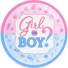 Baby Shower Plates, Cups & Cutlery Amscan "Girl or Boy Blue & Pink Round Plates, 7" 8-Pack Vibrant Revealing Party Table Essentials, Perfect for Gender Reveal Celebrations and Baby Showers