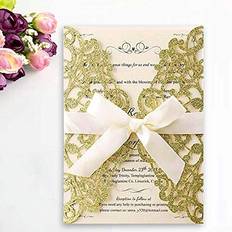 5x7.2 inch 50pcs laser cut gold glitter blank wedding invitation cards with b. 50PCS Blank