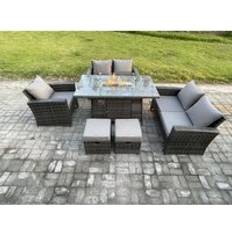 Essgruppen Fimous 7 Fire Pit Love Armchair Patio Dining Set